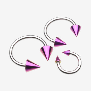 Colorline PVD Spike Ends Steel Horseshoe Circular Barbell-Purple